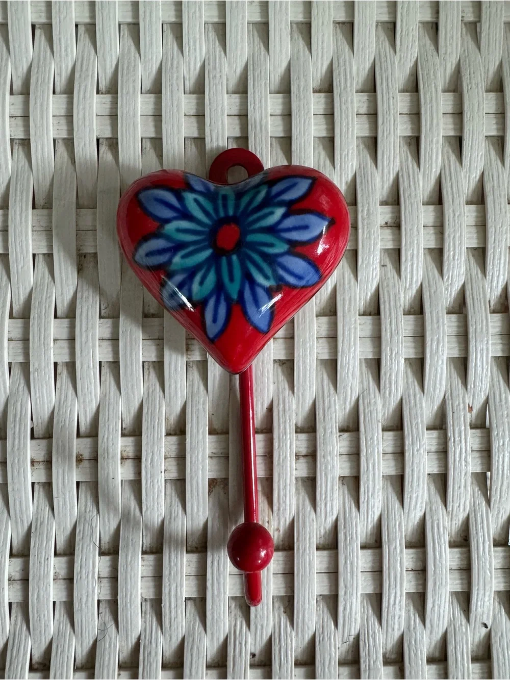 Danish Swedish Style Wall Hook in red, blue, and white